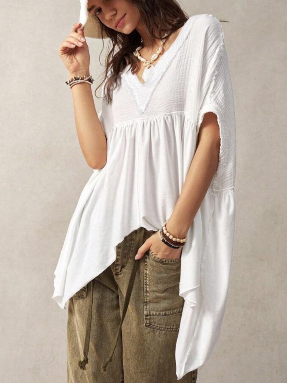 Boho Hippie Asymmetrical Hem Hippie Top Size XS